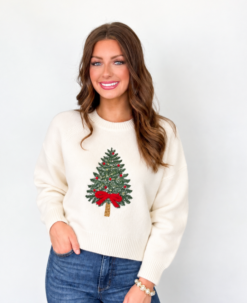 Embroidered Christmas Tree Sweater