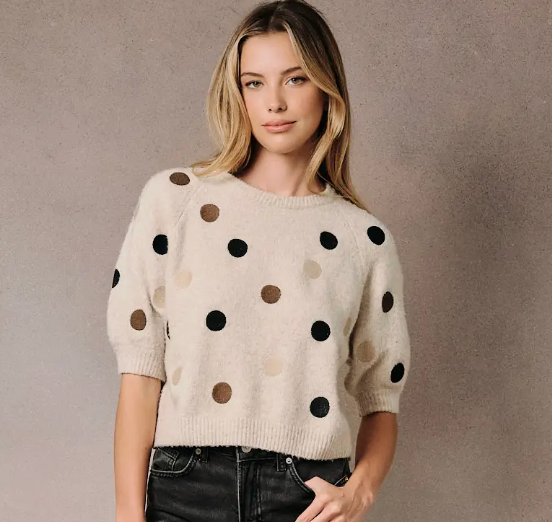Becca - Embroidered Polka Dot Sweater
