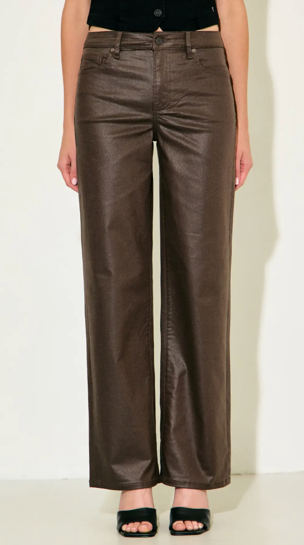 Brandi - Brown Coated Straight Leg Jeans