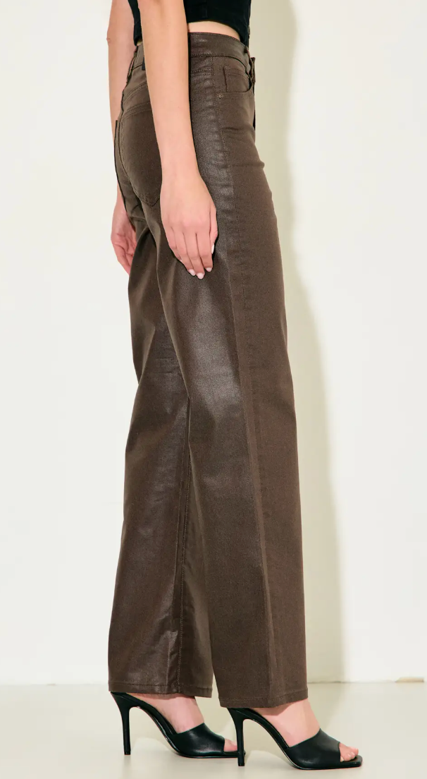Brandi - Brown Coated Straight Leg Jeans