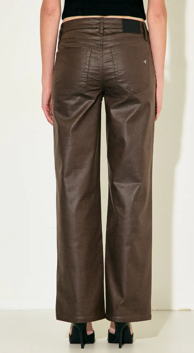 Brandi - Brown Coated Straight Leg Jeans
