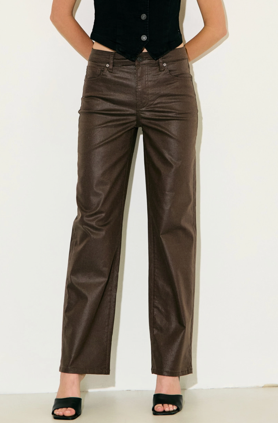 Brandi - Brown Coated Straight Leg Jeans