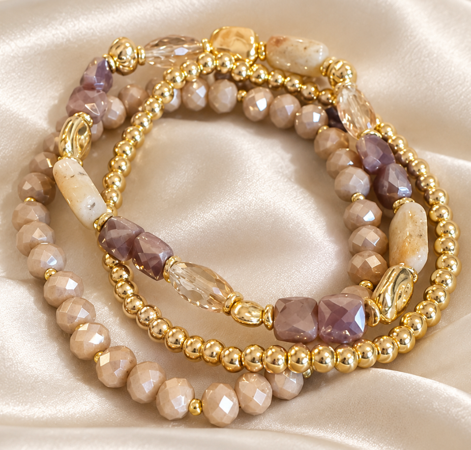 Nora - Beaded Bracelet Set (Taupe)
