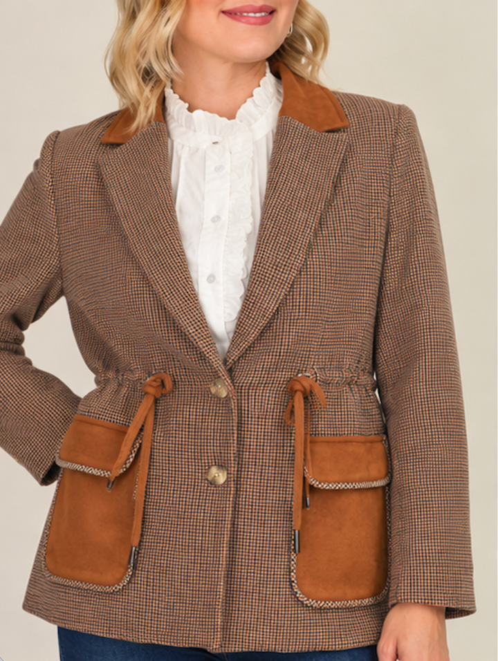 Lauren - Drawstring Waist Houndstooth Blazer
