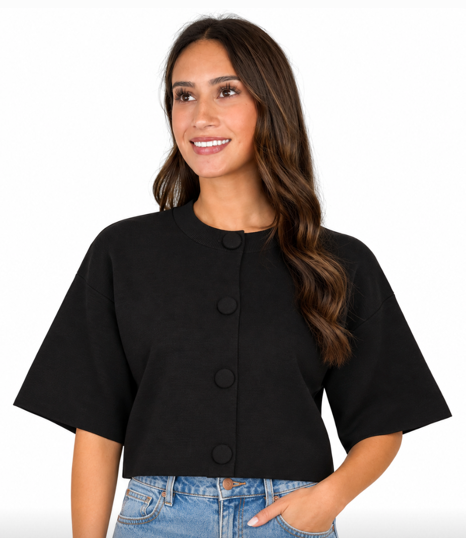 Brooklyn - Crop Knit Sweater (Black)