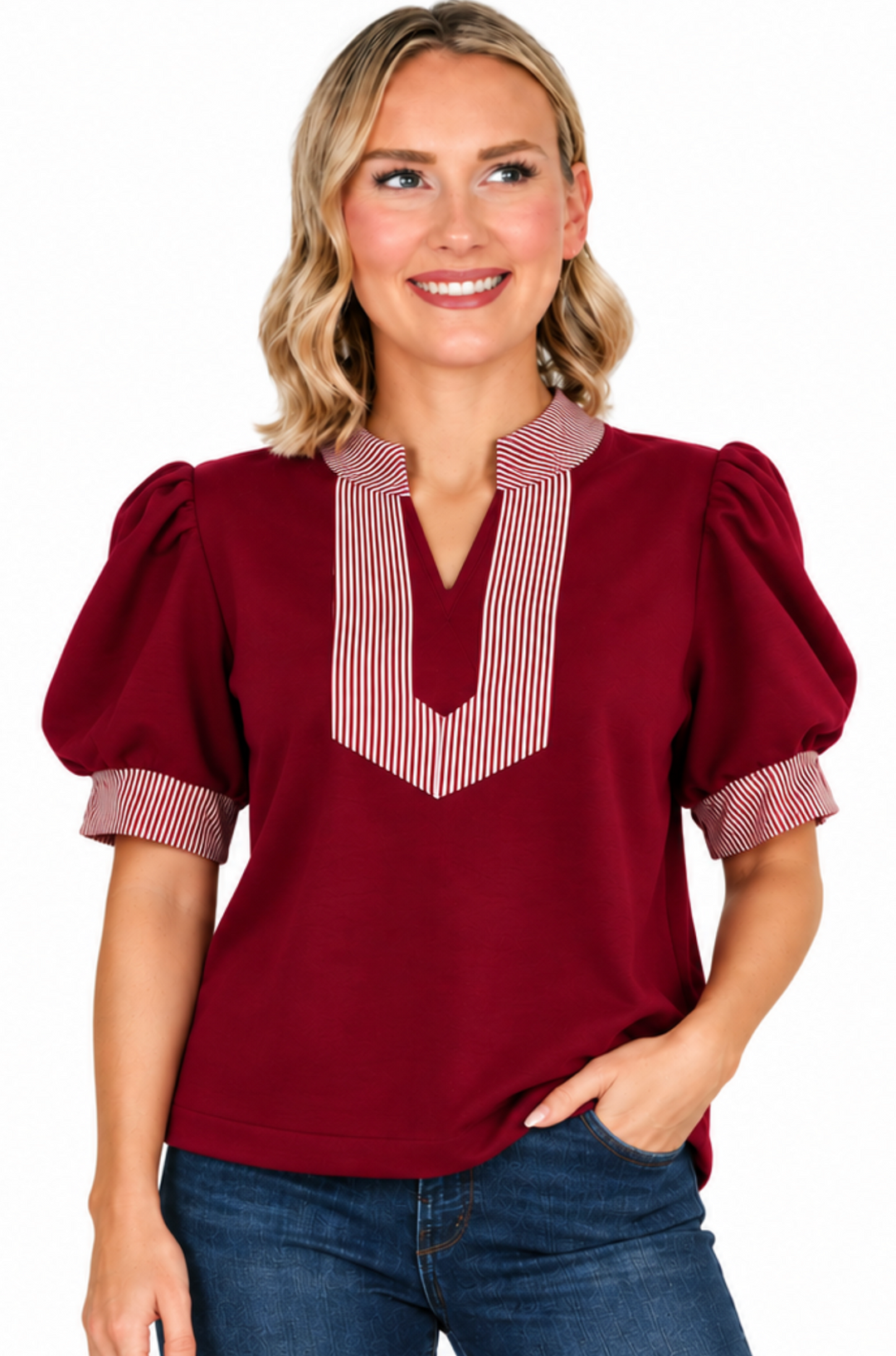 Bridgette - V Neck Blouse (Maroon)