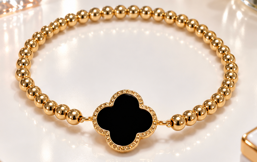 Katherine - Clover Beaded Bracelet (Black)