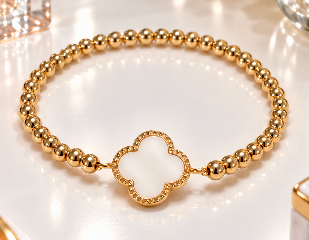 Katherine - Clover Beaded Bracelet (Pearl)