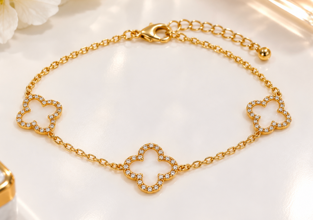 Amelia - Gold Triple Clover Crystal Bracelet