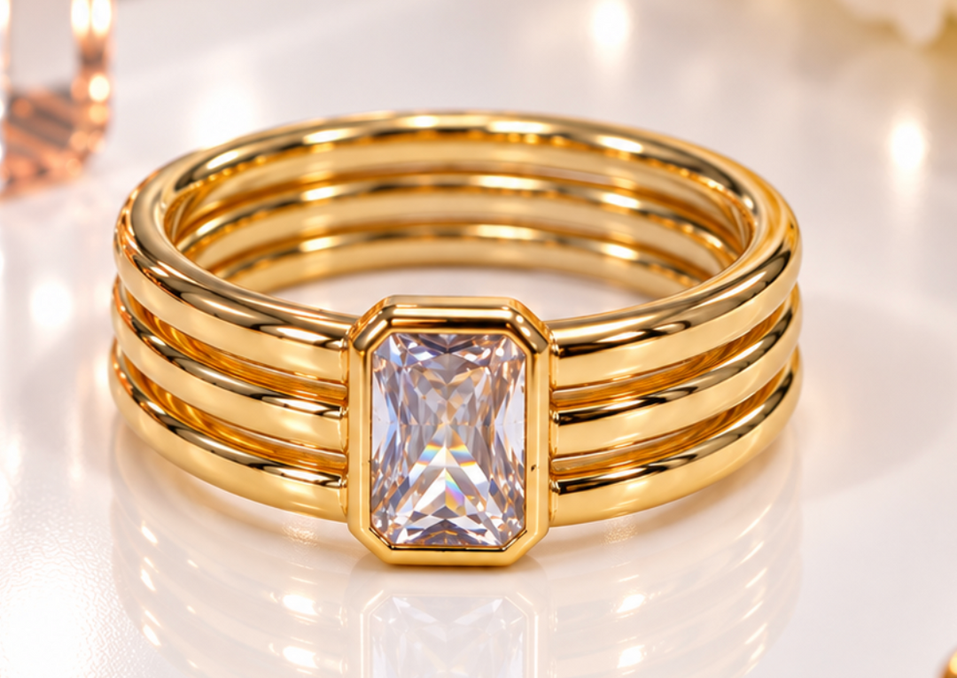 Kate - Gold Triple-Band Emerald-Cut Statement Ring