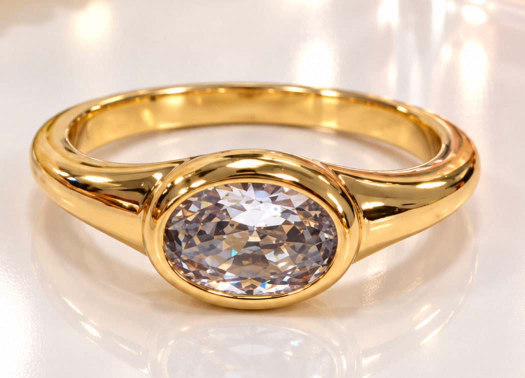 Camille - Gold Oval Bezel-Set Crystal Ring