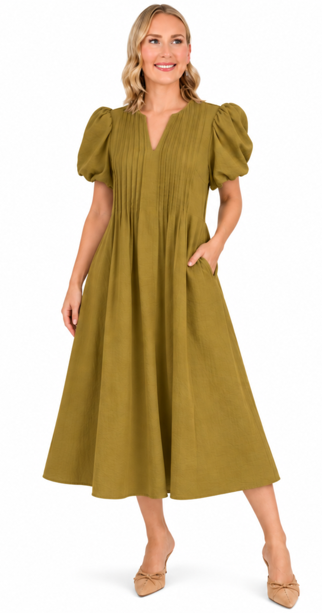 Nadia - Pleated Bodice Midi Dress
