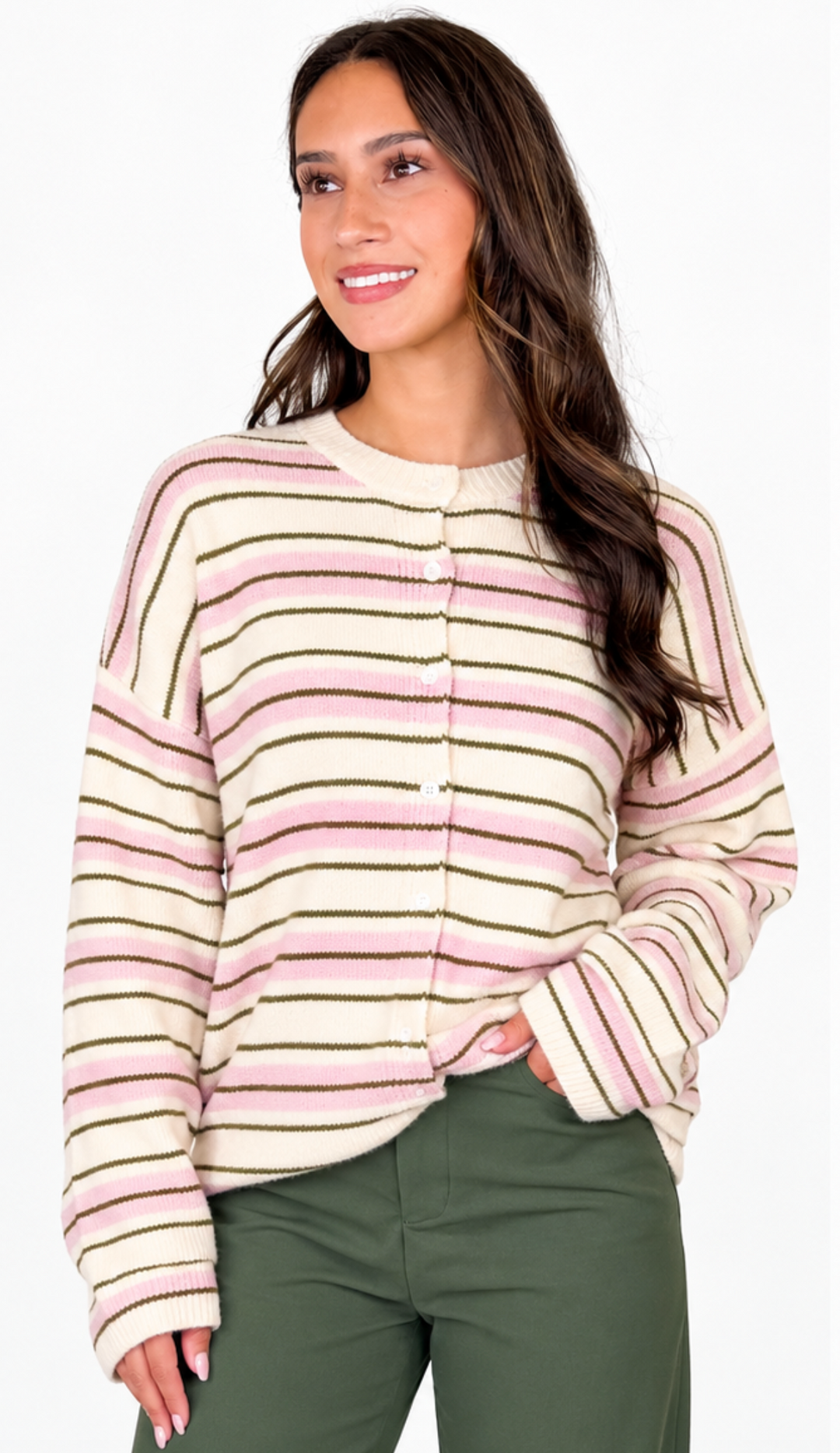 Ivy - Pink Striped Cardigan/Sweater