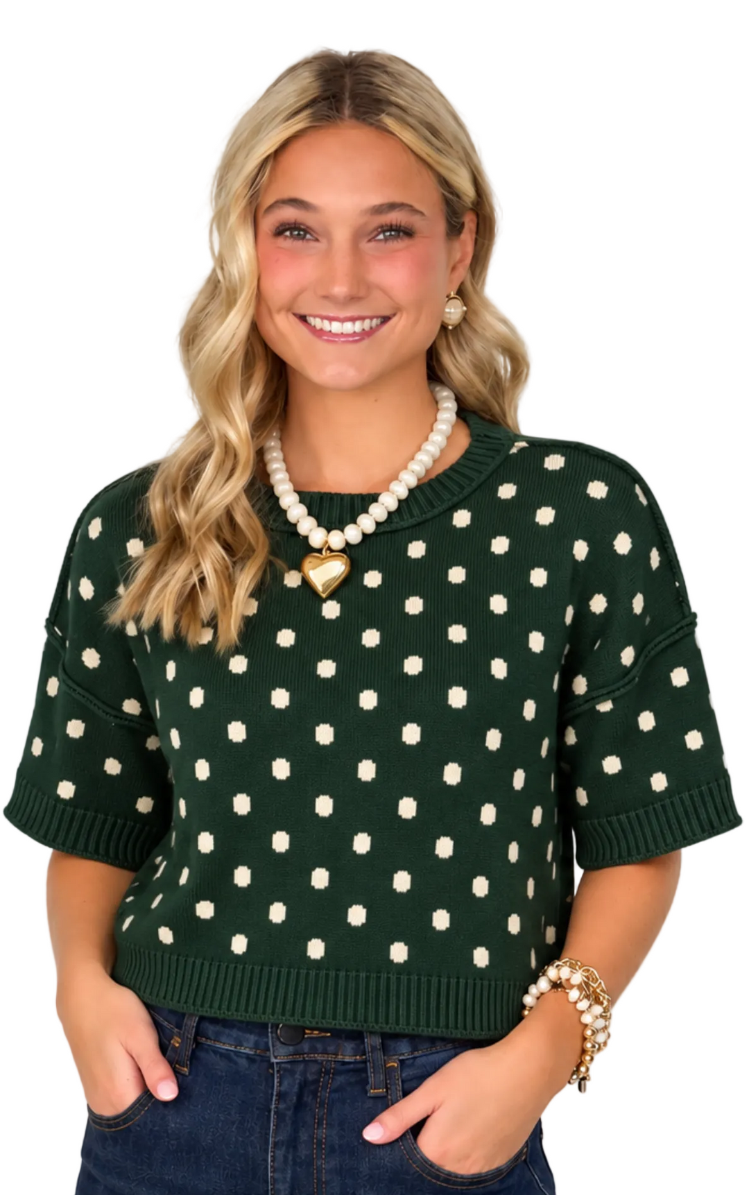 Raquelle - Polka Dot Sweater (Hunter Green)
