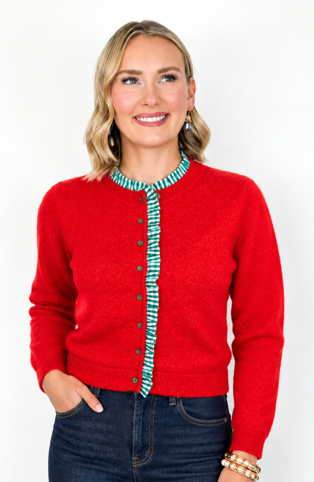 Mindi - Gingham Ruffle Cardigan