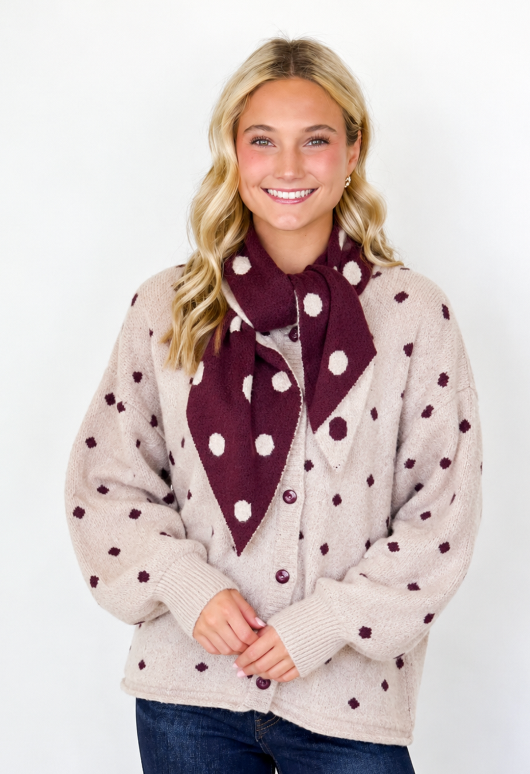 Meri - Maroon Polka Dot Sweater