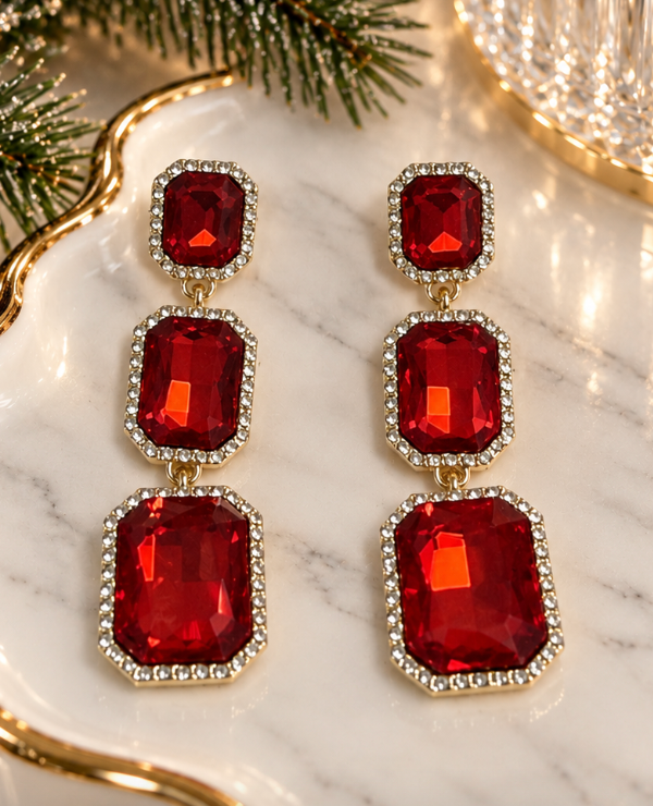 Michelle McDowell - Bryce Red Rhinestone Earrings