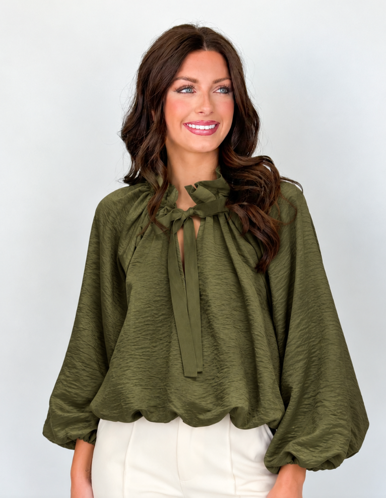 Ellie Kate - Olive Satin Blouse