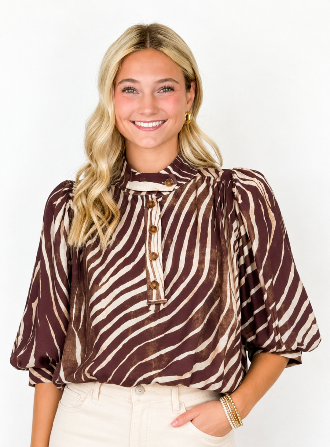 Willa - Zebra Balloon Sleeve Blouse