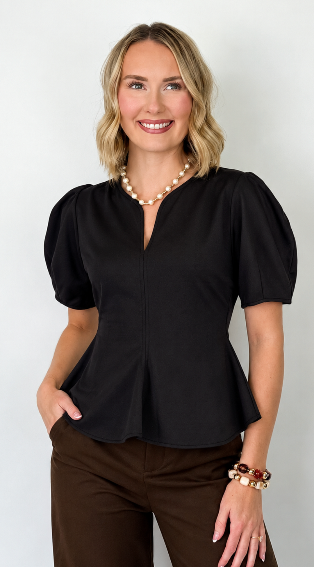 Presleigh - Black Peplum Top