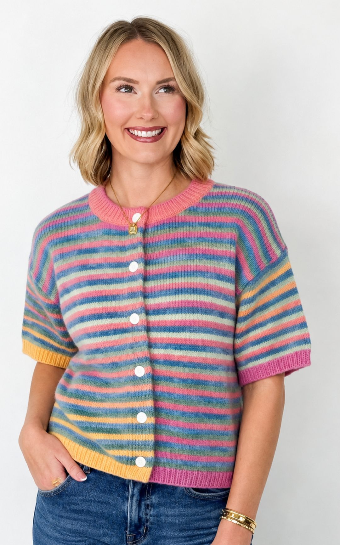 Judy - Striped Cardigan (Teal Mix)