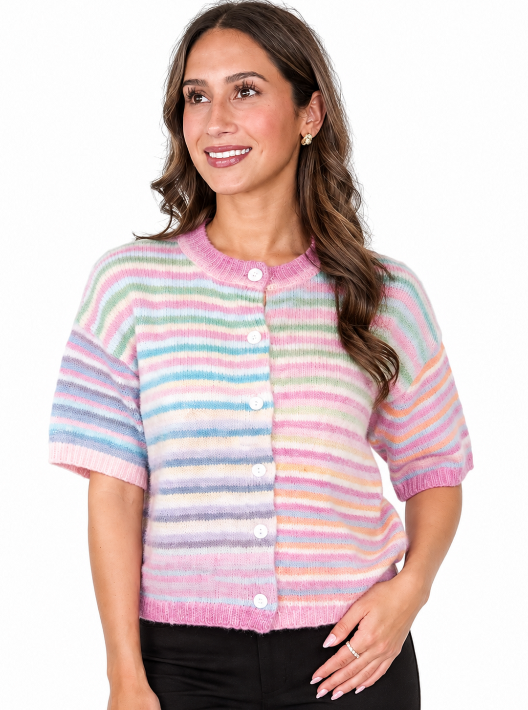 Judy - Striped Cardigan (Strawberry Mix)