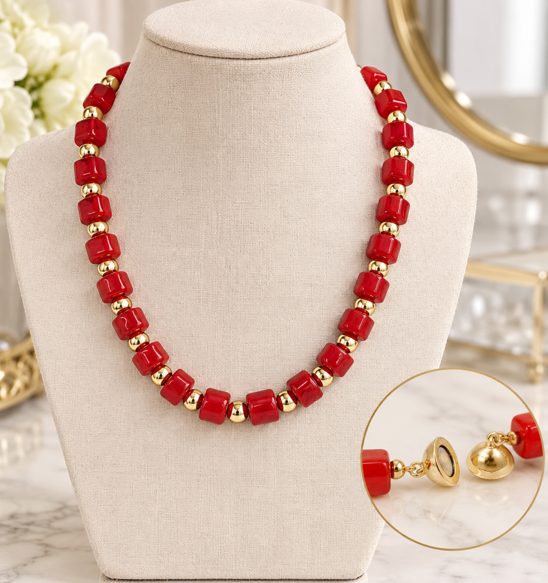 Bree - Magnetic Beaded Necklace (Red)