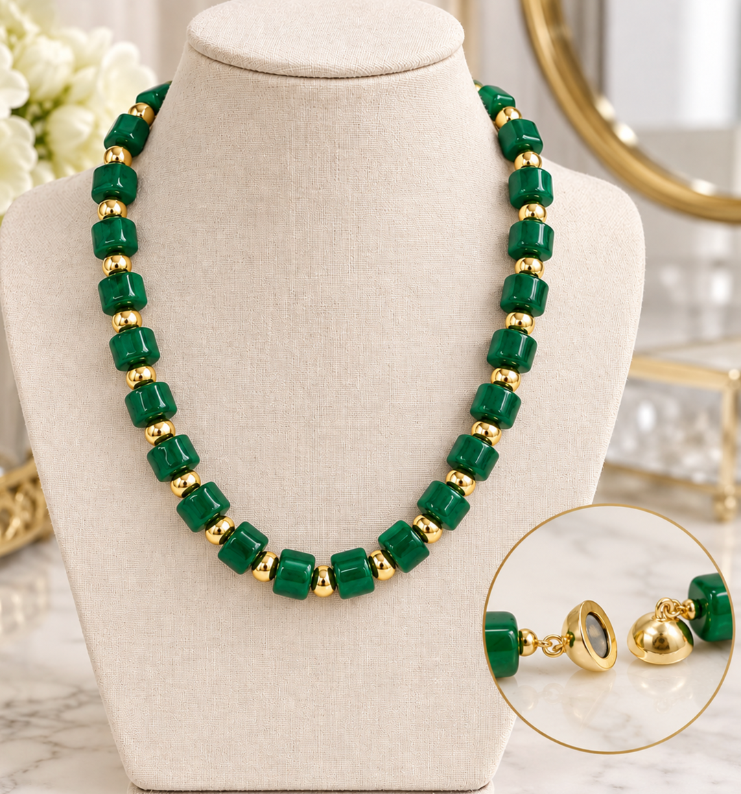 Bree - Magnetic Beaded Necklace (Dark Green)