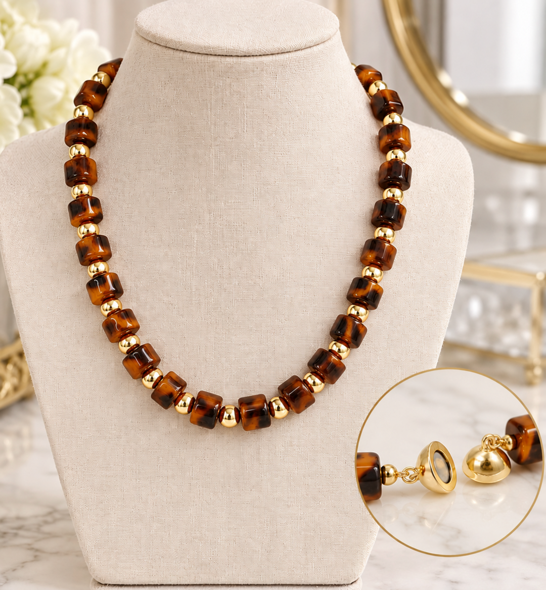 Bree - Magnetic Beaded Necklace (Tortoise)