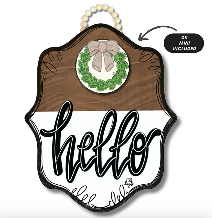 DK Stain Bloom Hello Door Hanger w / Room for a Mini