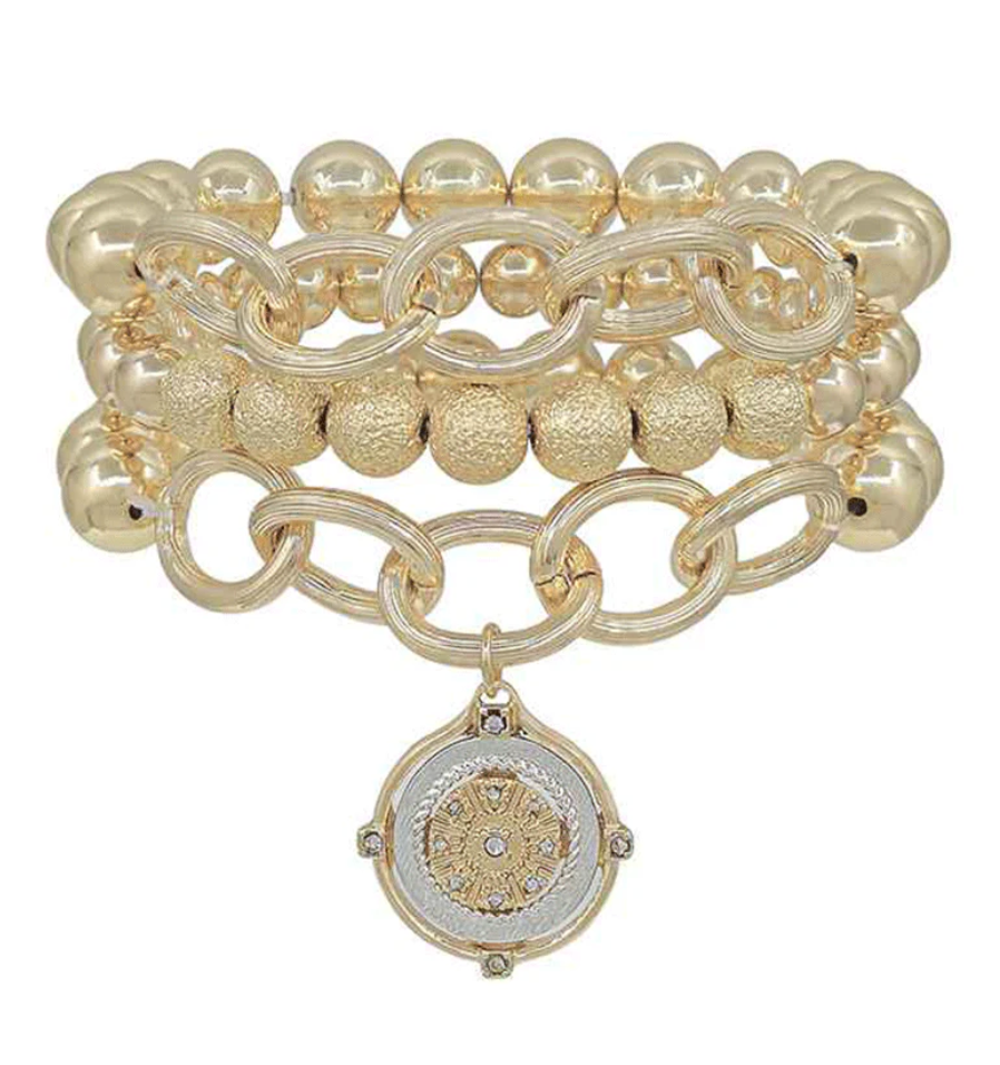 Erika - Gold/ Chain Beaded Bracelet Set w/ Charm