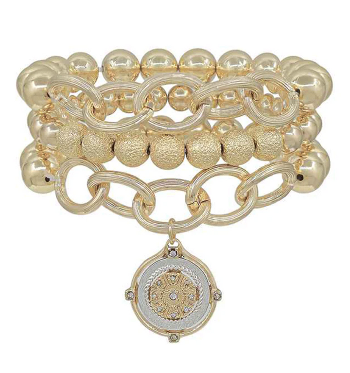 Erika - Gold/ Chain Beaded Bracelet Set w/ Charm