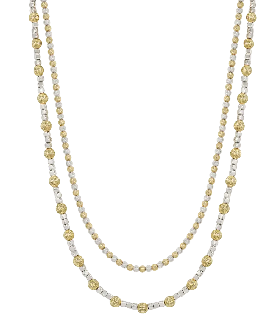 Rhonda- Double Layered Beaded Necklace (Gold & Silver)