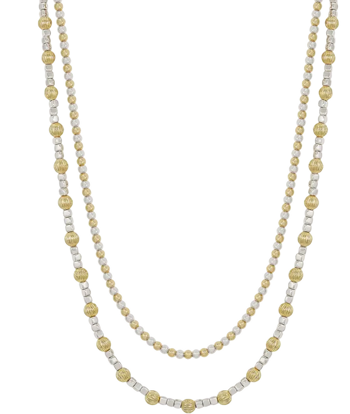 Rhonda- Double Layered Beaded Necklace (Gold & Silver)