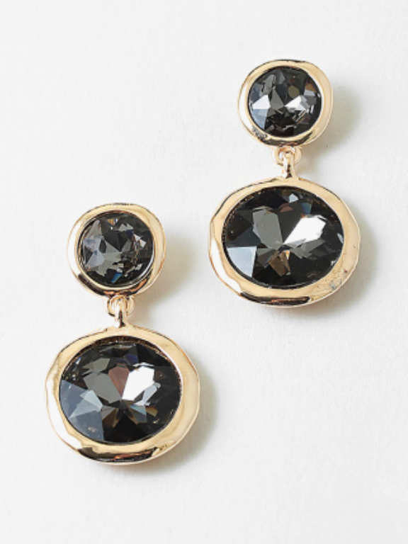 Micha - Dangle Rhinestone Earrings (Charcoal)