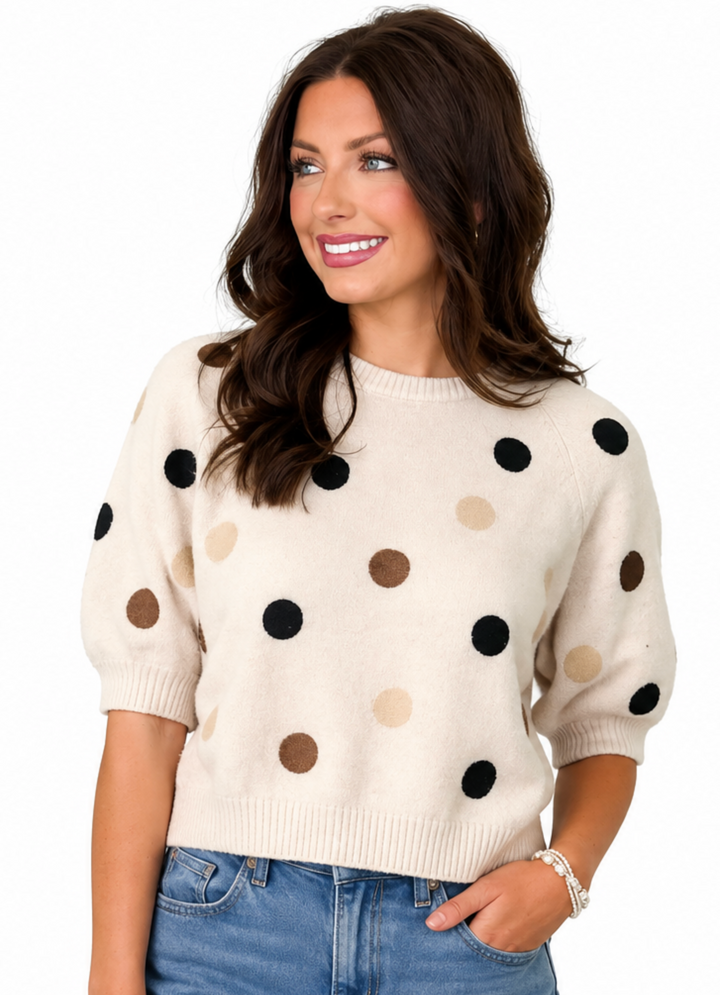 Becca - Embroidered Polka Dot Sweater
