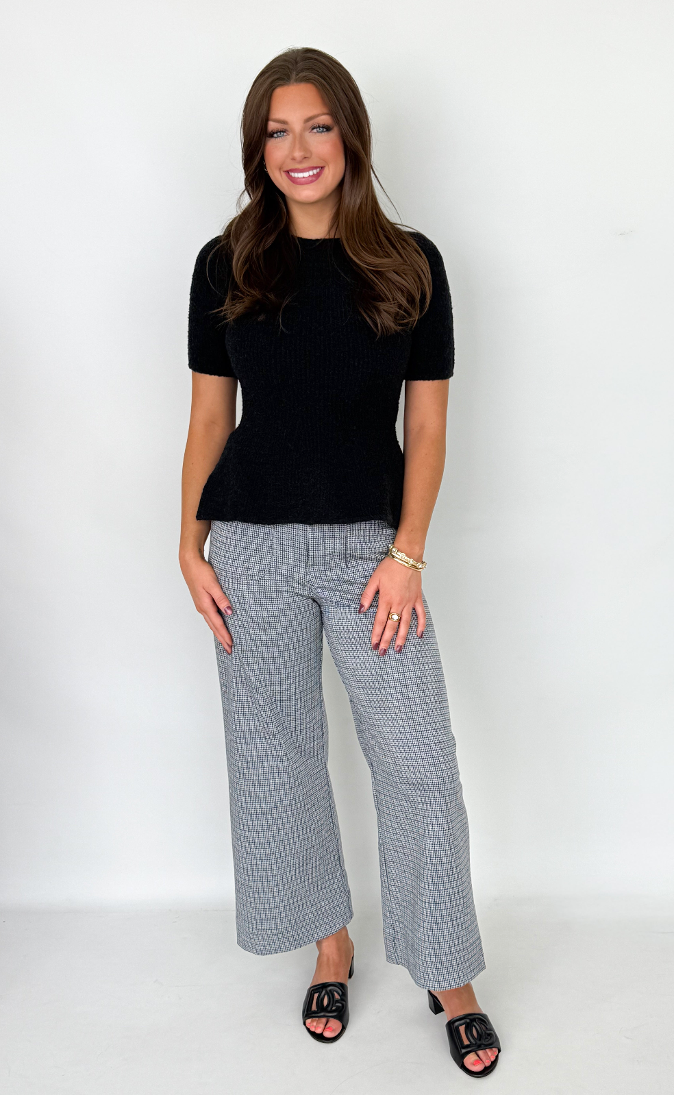 Blaine - Straight Leg Pants (Charcoal Houndstooth)