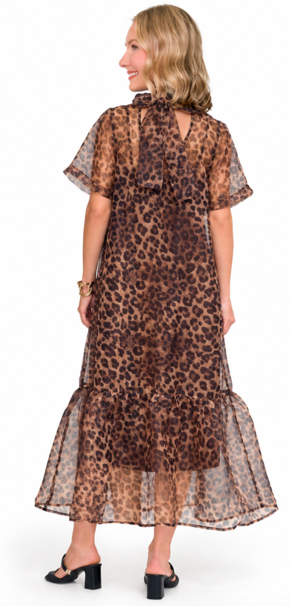 Talia - Sheer Leopard Print Midi Dress