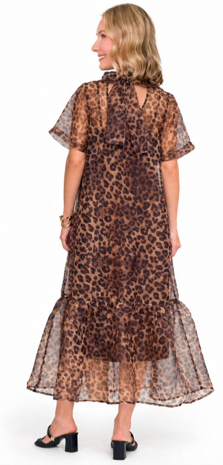 Talia - Sheer Leopard Print Midi Dress