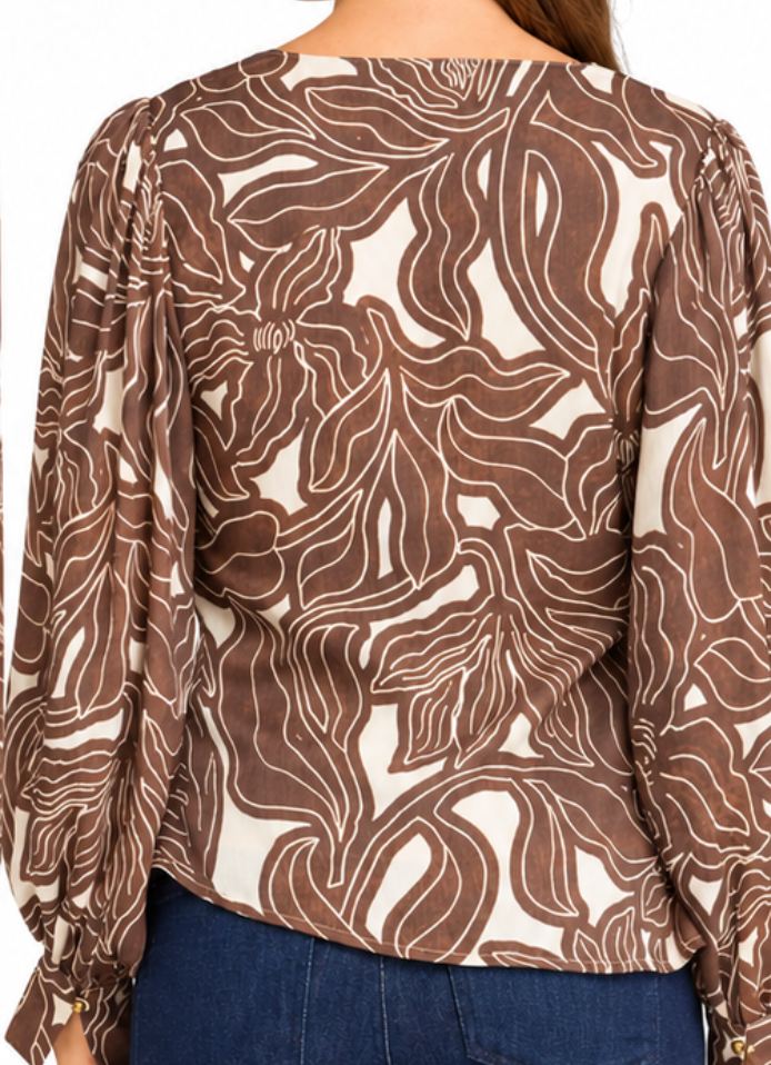 Kayla - Floral Print Top (Brown)