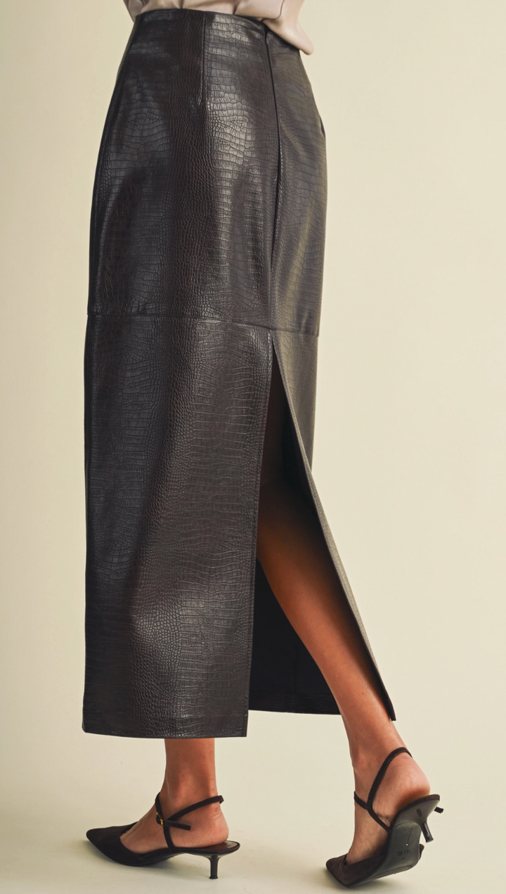 Audrey - Faux Leather Croc Midi Skirt