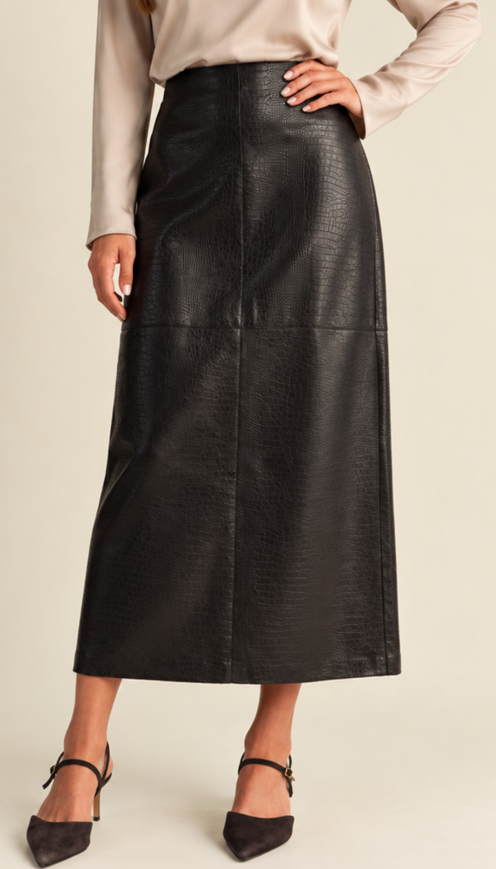 Audrey - Faux Leather Croc Midi Skirt