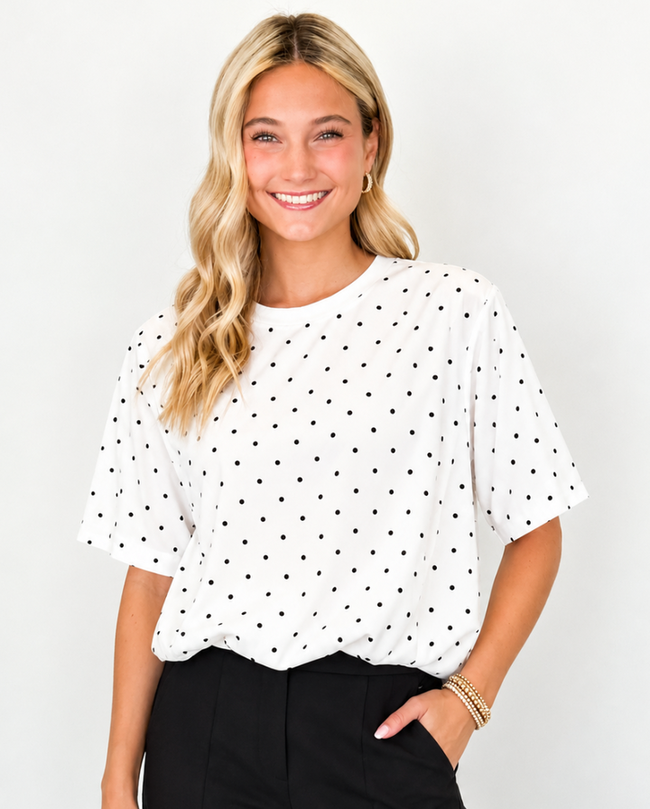 Lainey - Polka Dot Bubble Top (White)