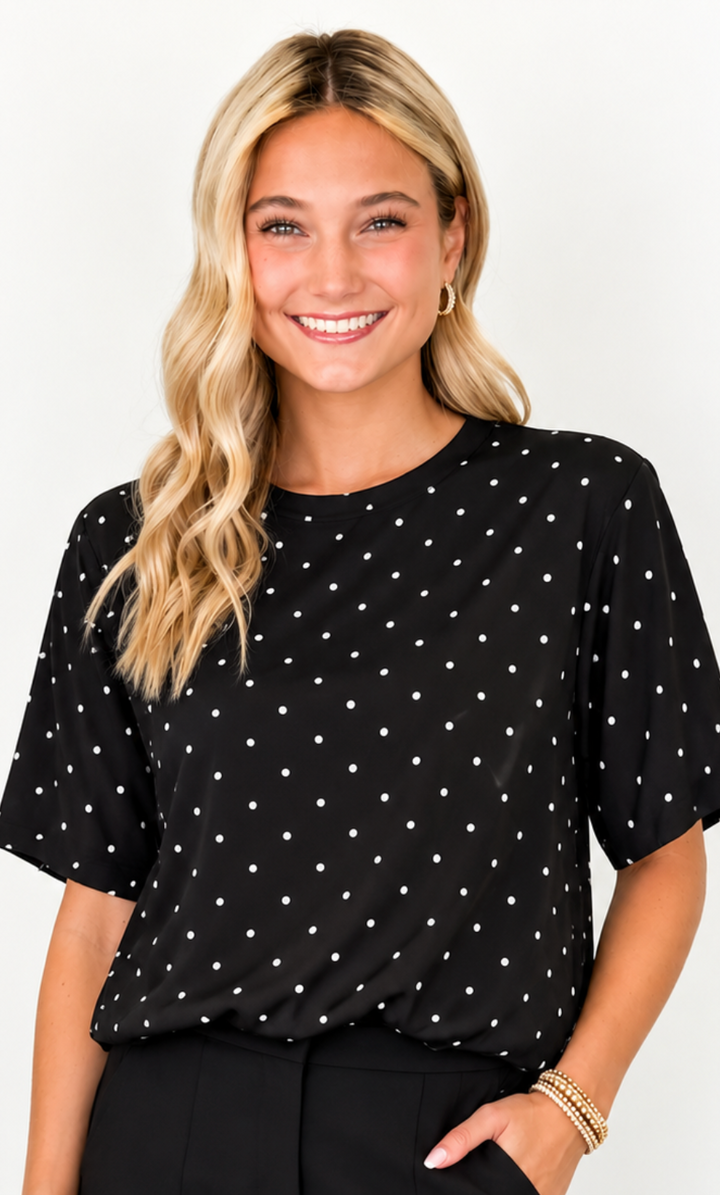 Lainey - Polka Dot Bubble Top (Black)