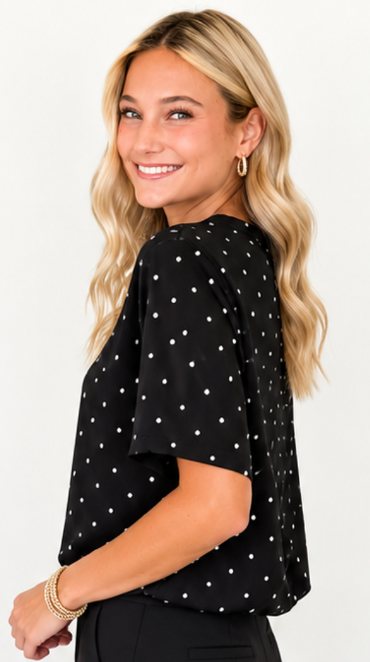Lainey - Polka Dot Bubble Top (Black)