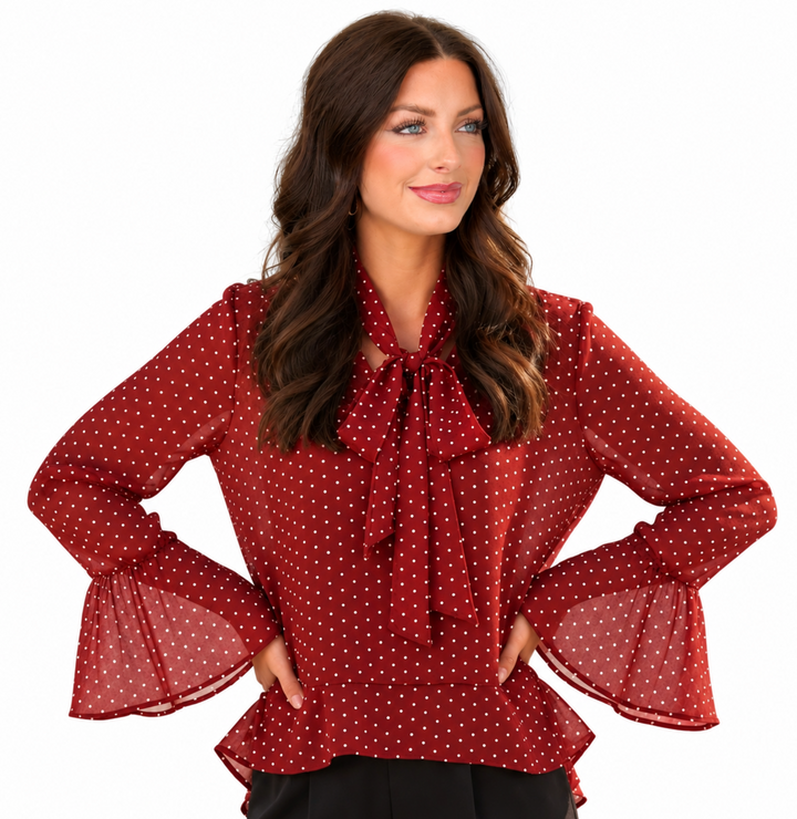 Etta - Bell Sleeve Polka Dot Blouse