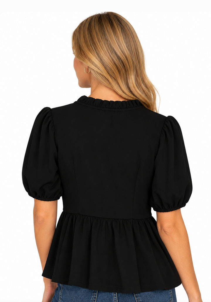 Tilly - Ruffled Detail Top (Black)