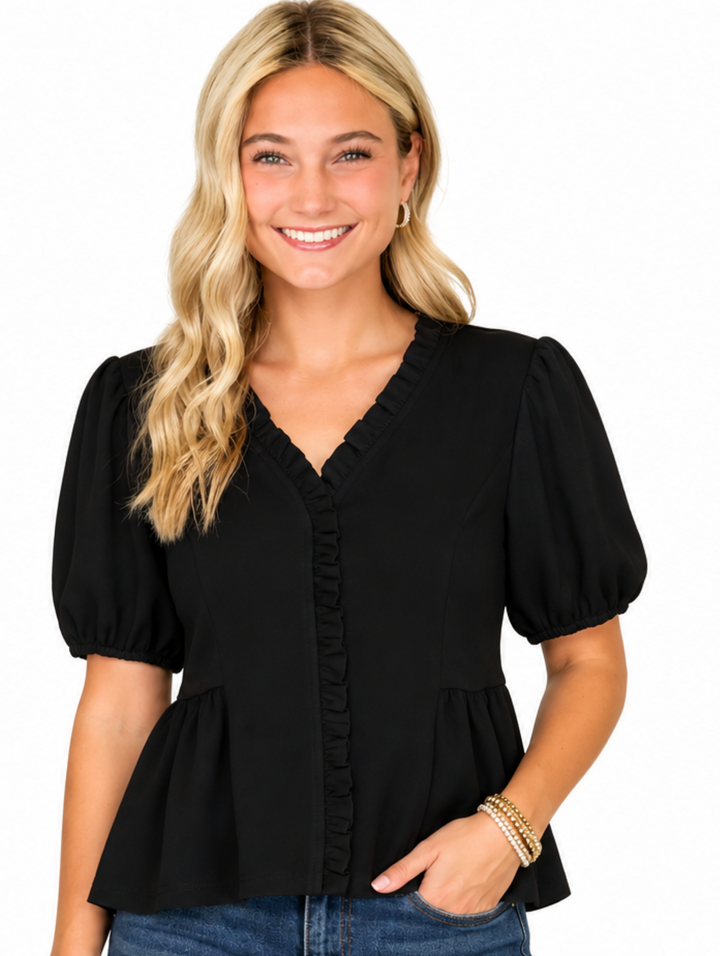 Tilly - Ruffled Detail Top (Black)