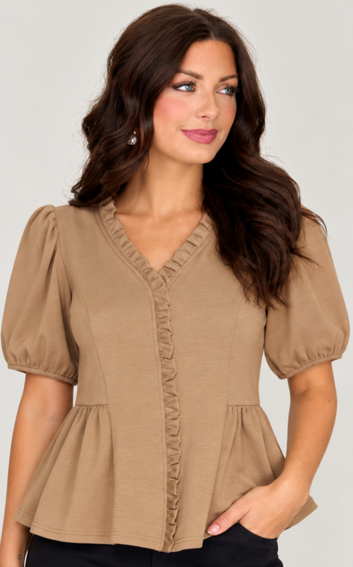 Tilly - Ruffled Detail Top (Mocha)