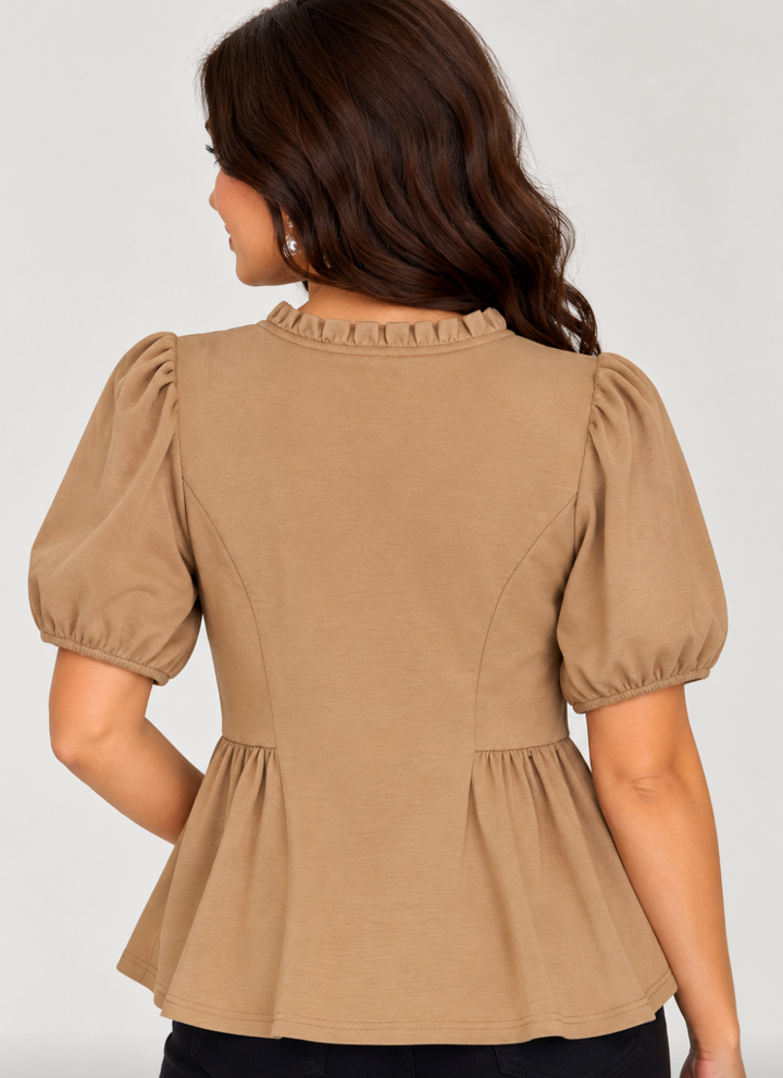 Tilly - Ruffled Detail Top (Mocha)